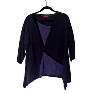 Dragonfly Tunic Top Womens XL Purple Black Asymmetric Hem‎ Lagenlook Artsy